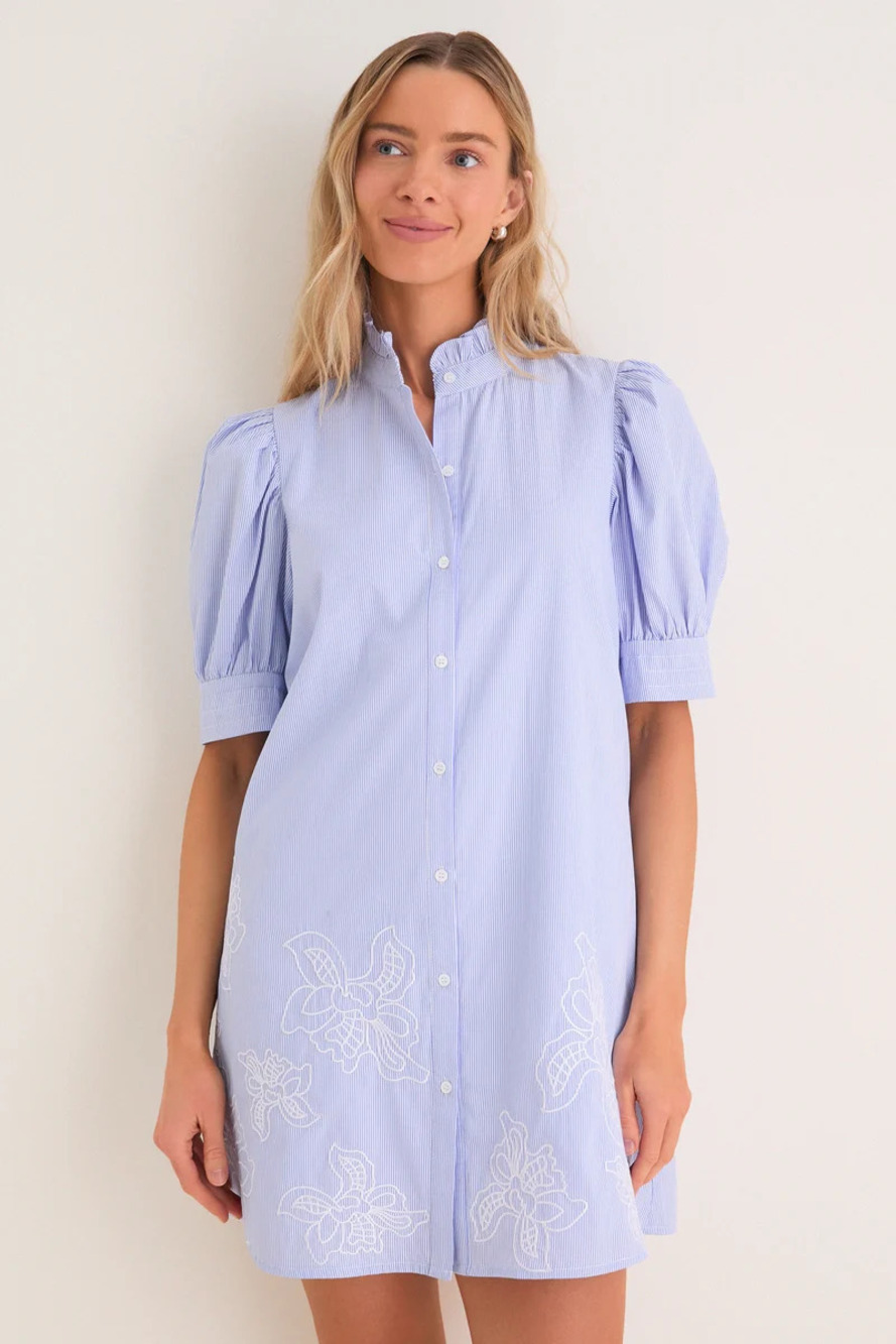 Tuckernuck Blue Embroidered Pinstripe Louisa Mini Dress